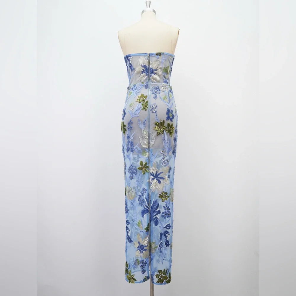 NWOT Bronx and Banco Dahlia Sequin Floral Column Gown IN Baby Blue - Picture 9 of 16